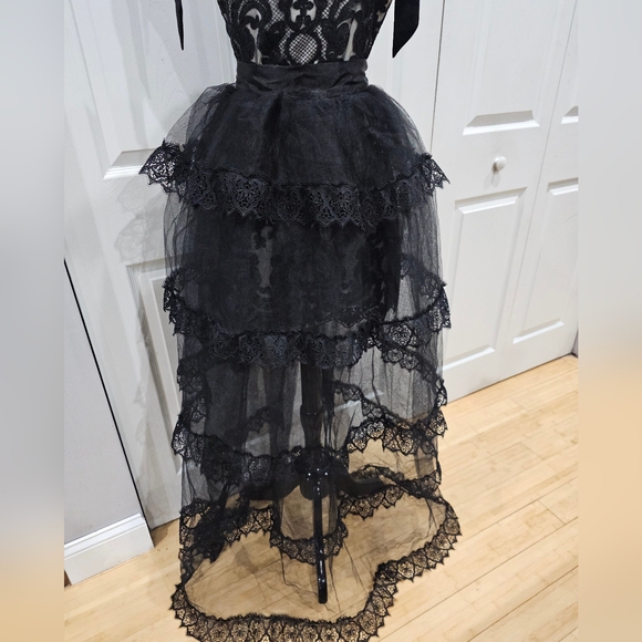 Dolls Kill Unholy Kindred Spirits Black White Lace Mini DressTiered Tulle Skirt - Picture 15 of 16